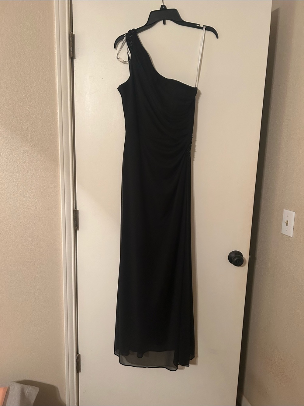 Elegant One-Shoulder Black Evening Dress - David’s Bridal